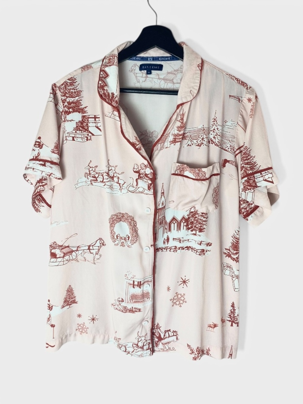 Katie Kime Holiday Toile Pajama Shorts Set Size M - Picture 2 of 10